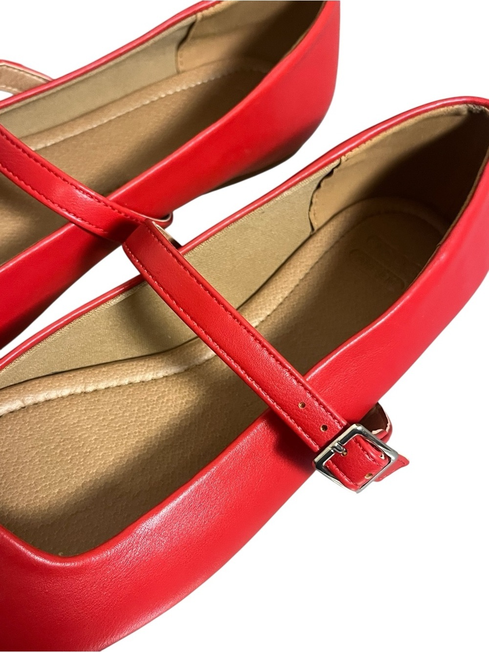 Mary Jane Ballet Flats Red ASOS Design Lottie Faux Leather Square Toe — 10 - Picture 6 of 11